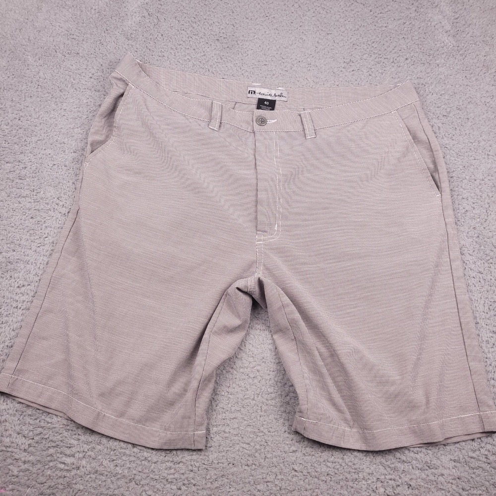 Travis Mathew Mens Shorts Size 40 Beige Striped Golf Casual‎ Flat Front